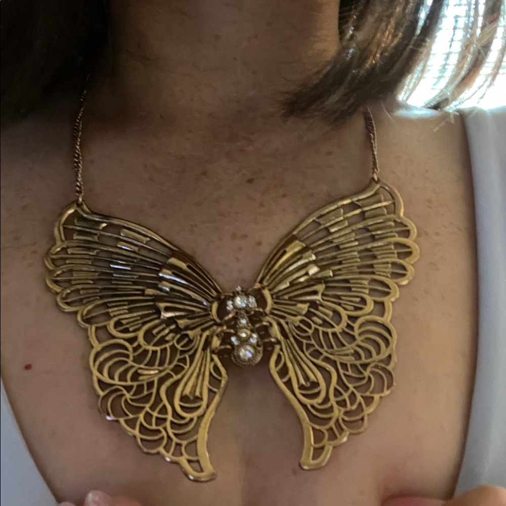 Articulated Butterfly Necklace in Antiqued Gold - Picture 12 of 16